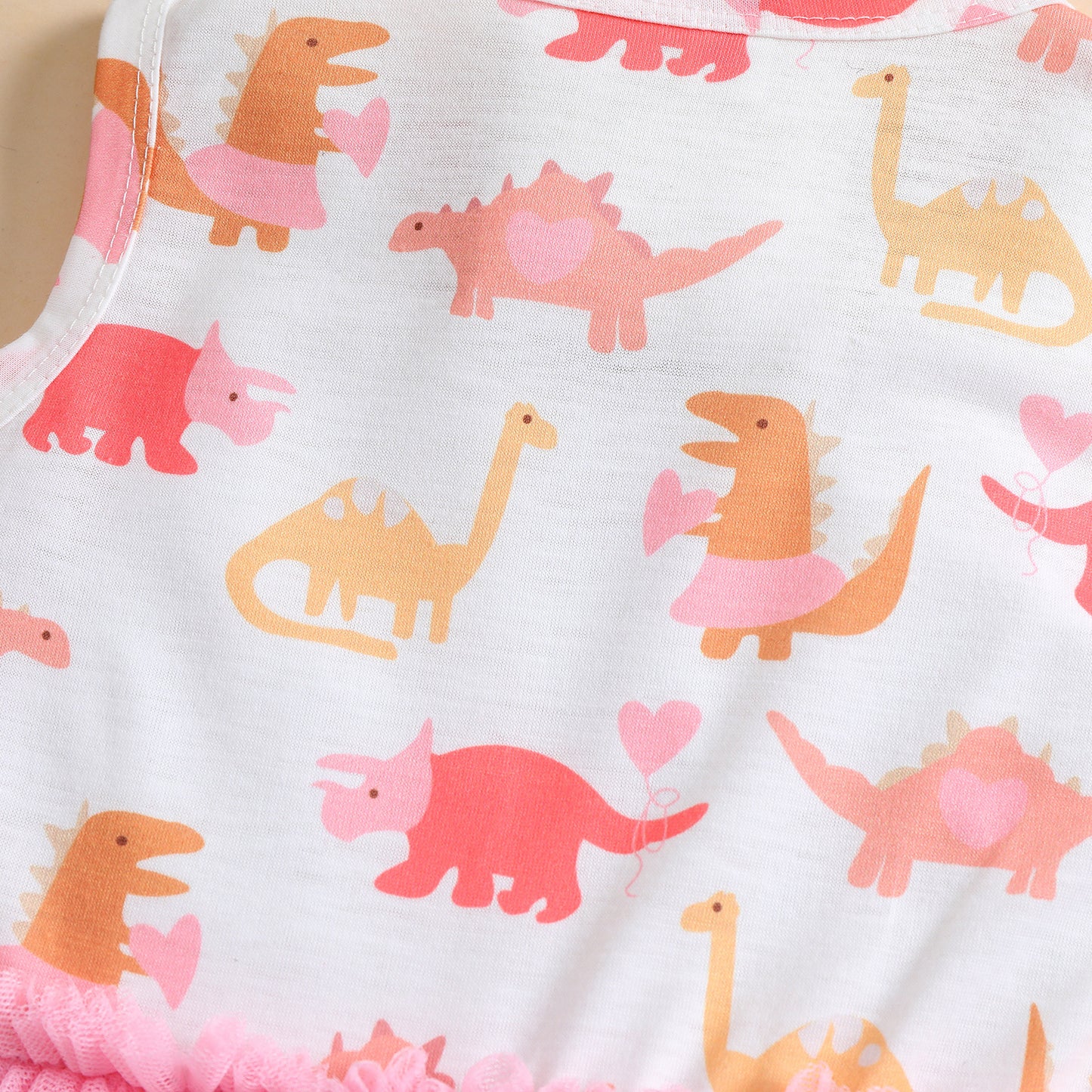 Girls Dress Dinosaur Printed Mesh Bow