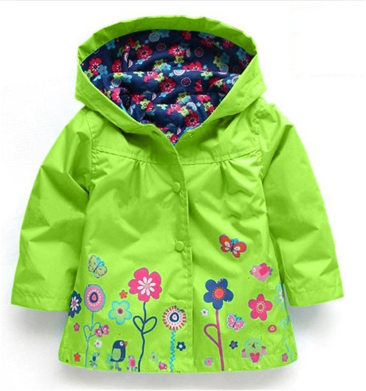 Girls' Cute Flowers Windproof And Rainproof Shell Jacket