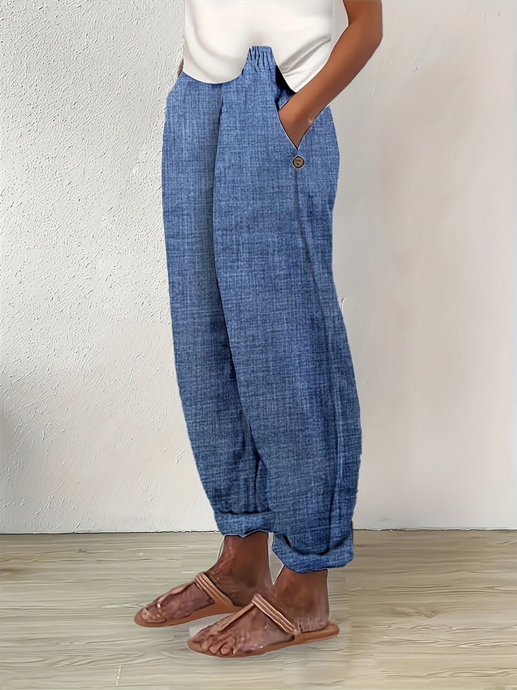 Women's Temperament Commuter Cotton Linen Straight Pocket Casual Pants