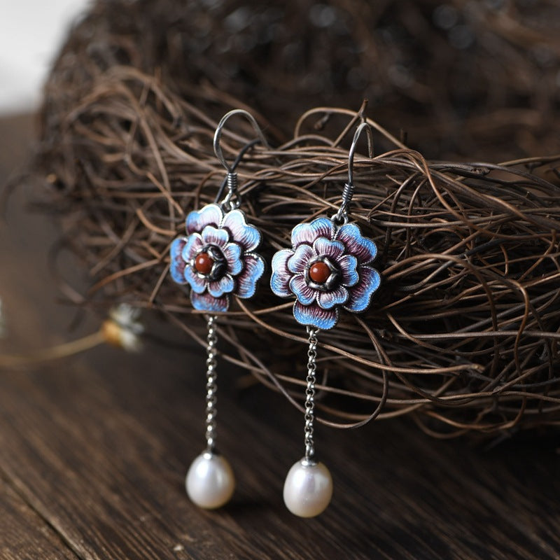 S925 Silver Freshwater Pearl Lucky Flower Earrings