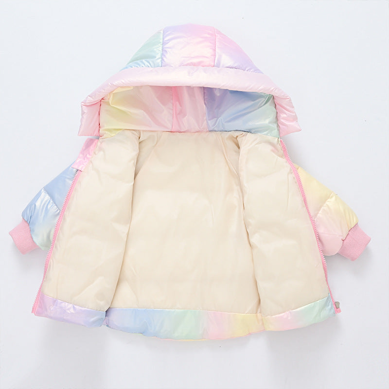 Girls' Down Jacket Thickened Autumn Rainbow Shiny Coat
