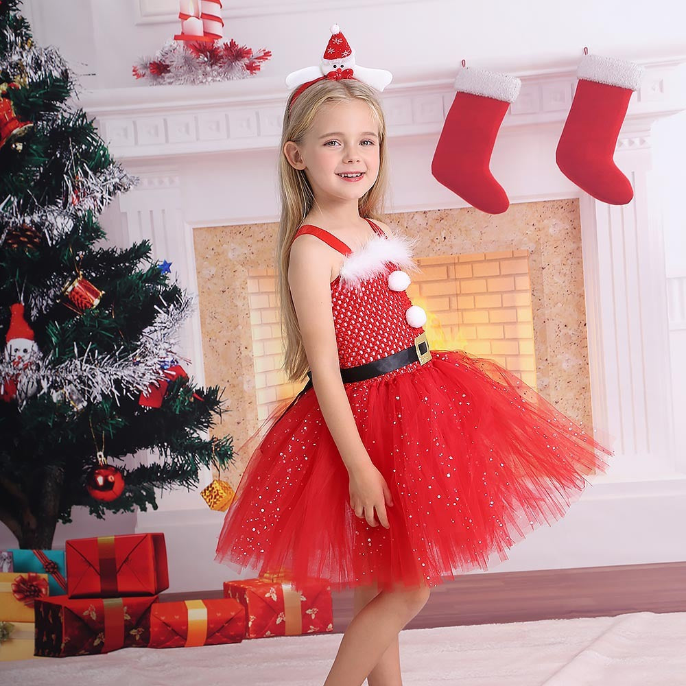 Christmas Children's Sequined Mesh Princess Dress
