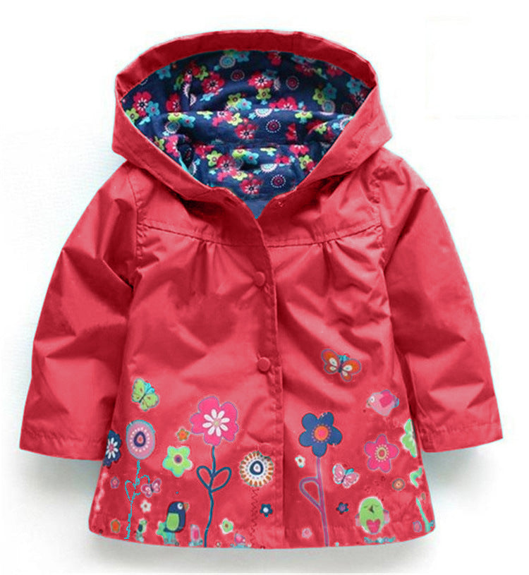 Girls' Cute Flowers Windproof And Rainproof Shell Jacket