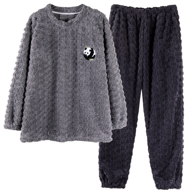 Couple Pajamas Warm Jacquard Coral Fleece Home Wear Suit