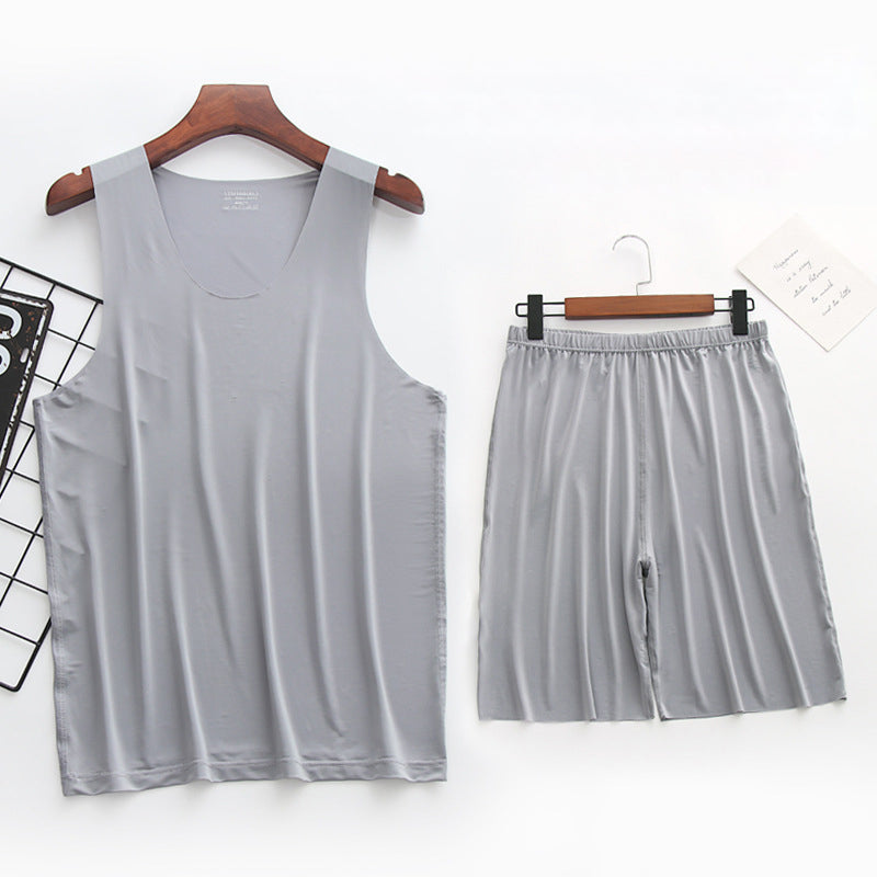 Ice Silk Summer Thin Men's Vest Shorts Pajamas Set