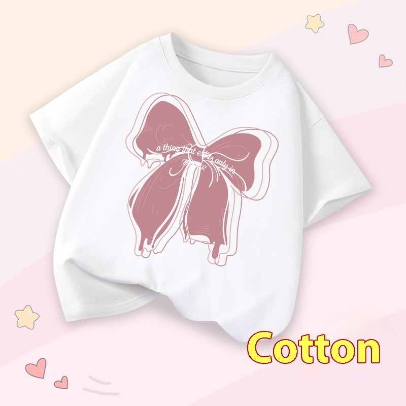 Western Style Top Middle And Big Children's Summer Wear Girls' Round Neck Sweet Style