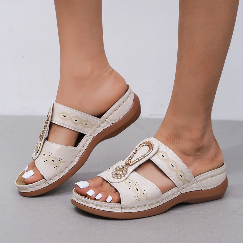Hollow Out Slippers Slides Large Size Summer Wedge Sandals Roman Shoes