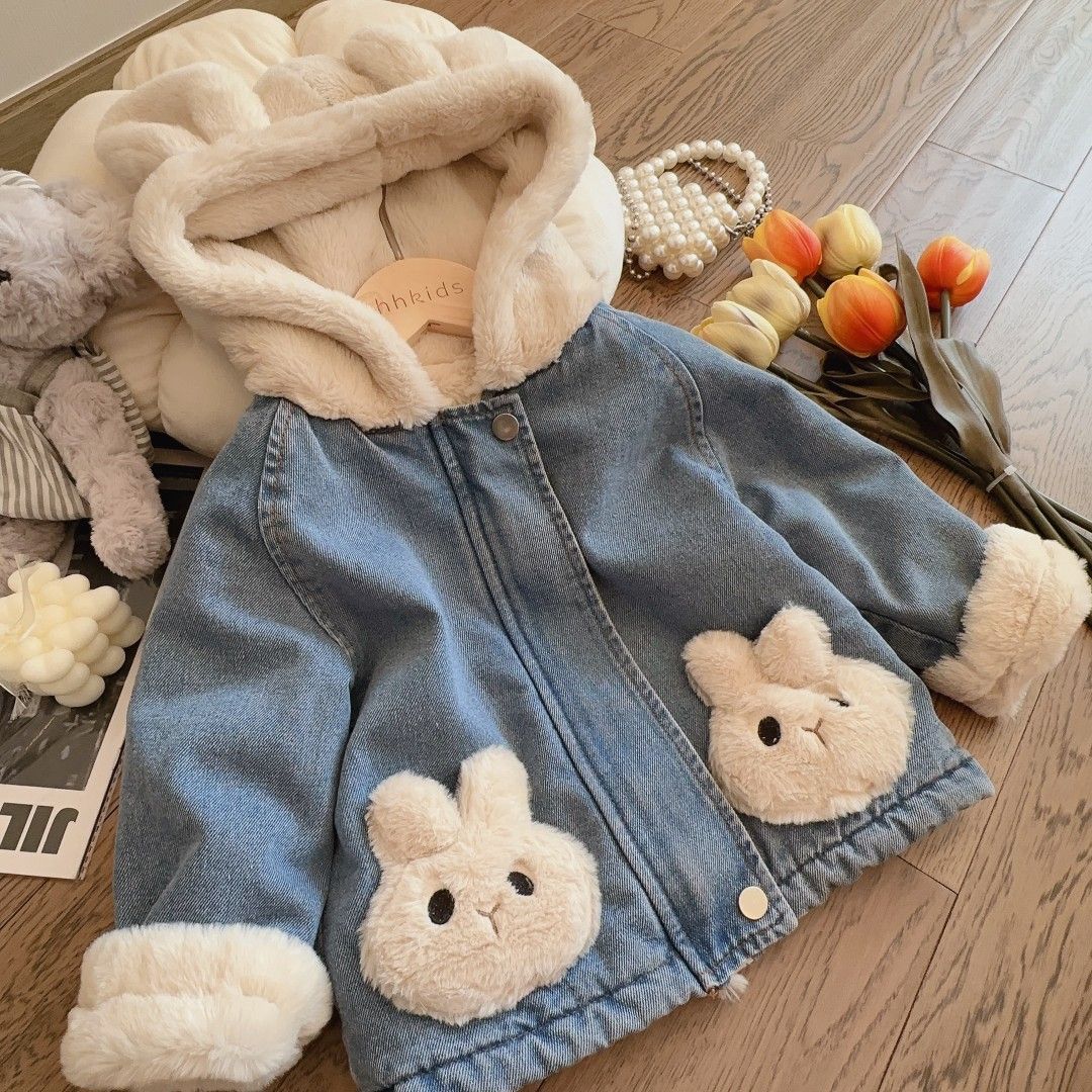 Girls' Jean Jacket Lamb Wool Autumn Clothing