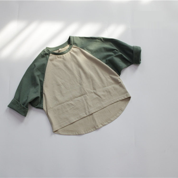 Autumn Cropped Sleeve Loose Color Matching Top