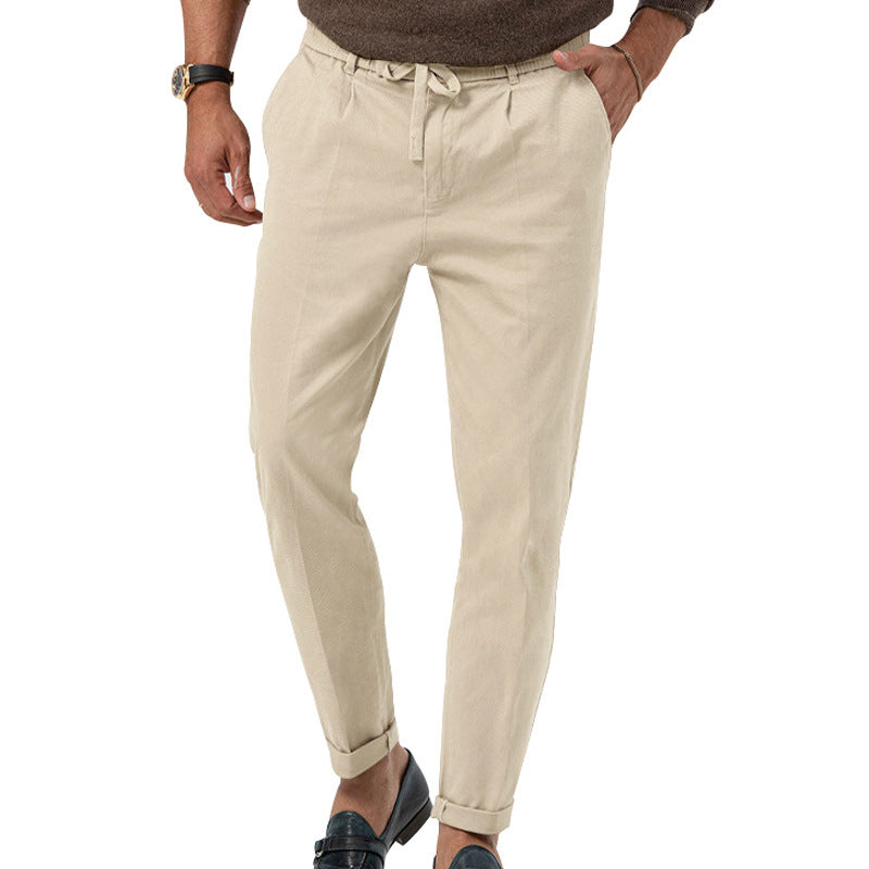 Casual Drawstring Pants Men's Business Straight Solid Color Suit Pants