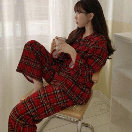 Women's Lazy Plaid Pajamas Homewear Suit