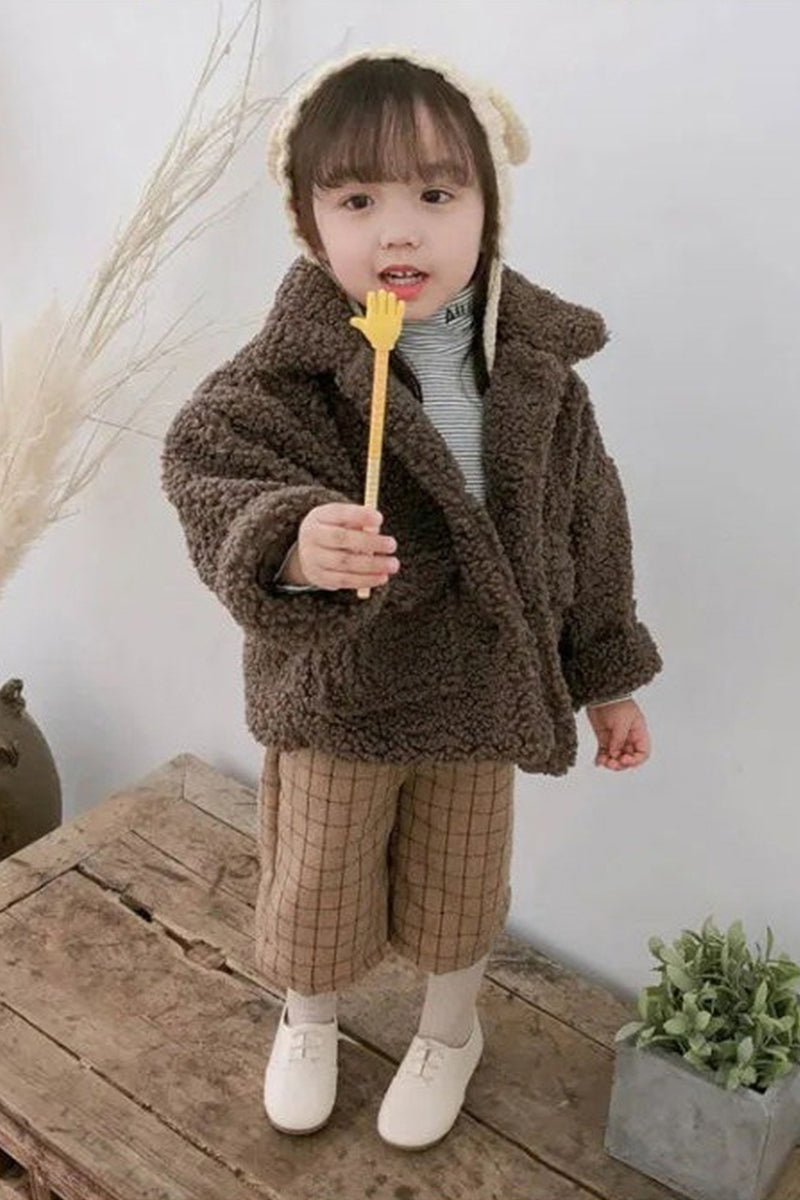 Baby Foreign Style Korean Version Plus Fleece Thickened Solid Color Top