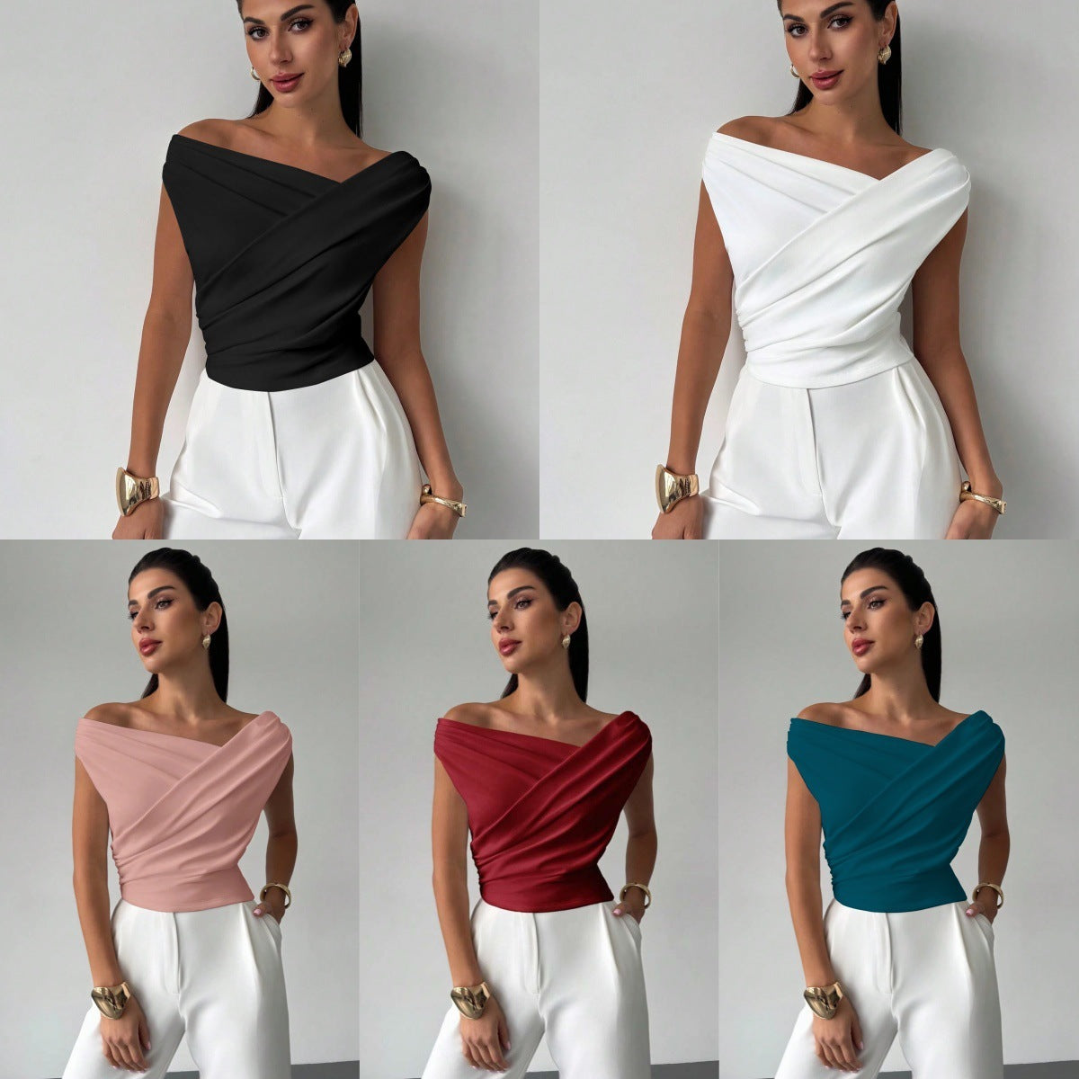 Fashion Personality Solid Color Sleeveless T-shirt For Women