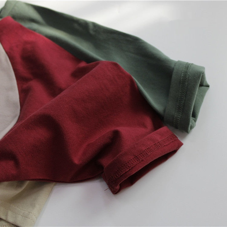 Autumn Cropped Sleeve Loose Color Matching Top