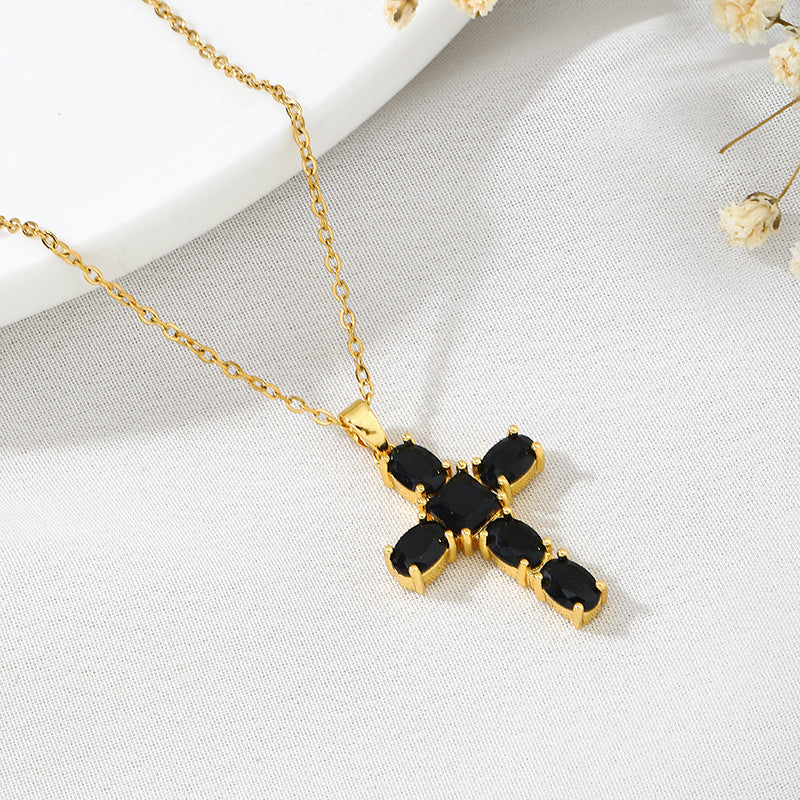 Titanium Steel Five-pointed Star Butterfly Wings Four-leaf Clover Inlaid Zircon Pendant Necklace