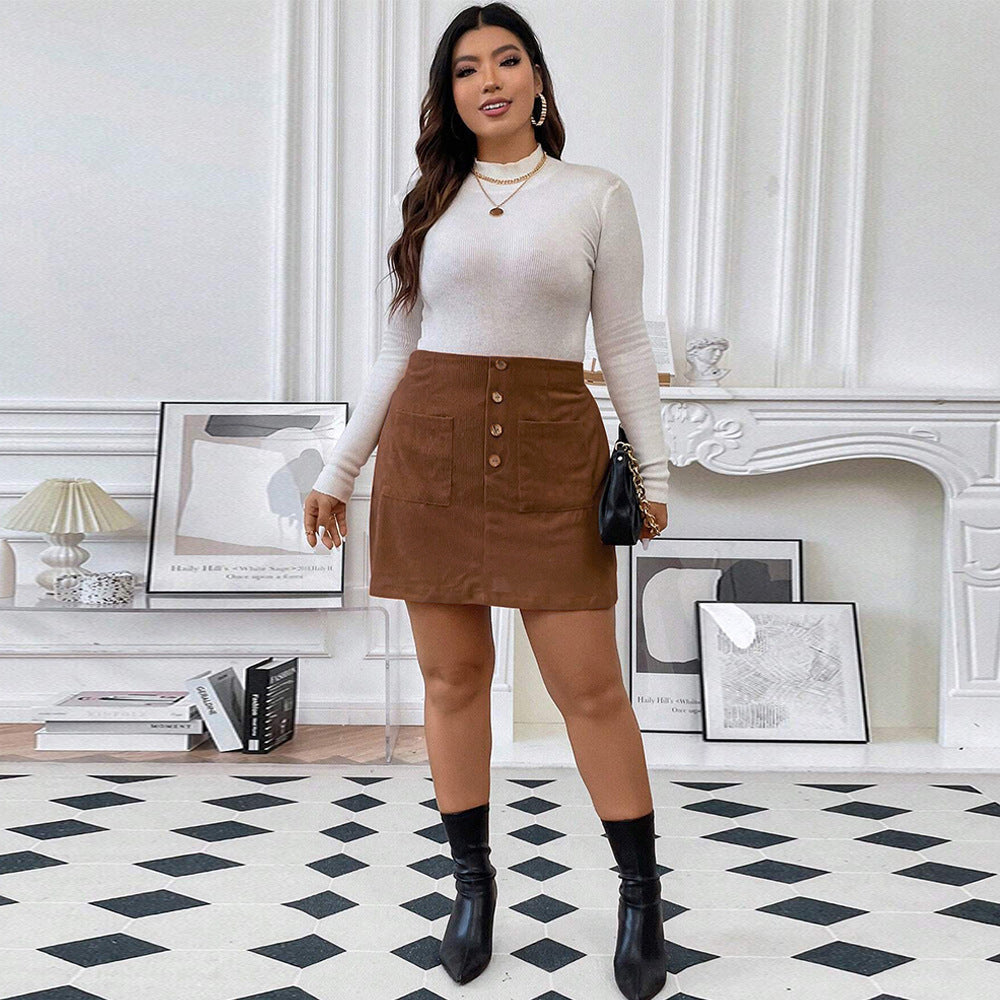 Women's A- Line Skirt With Pockets Corduroy Skirt