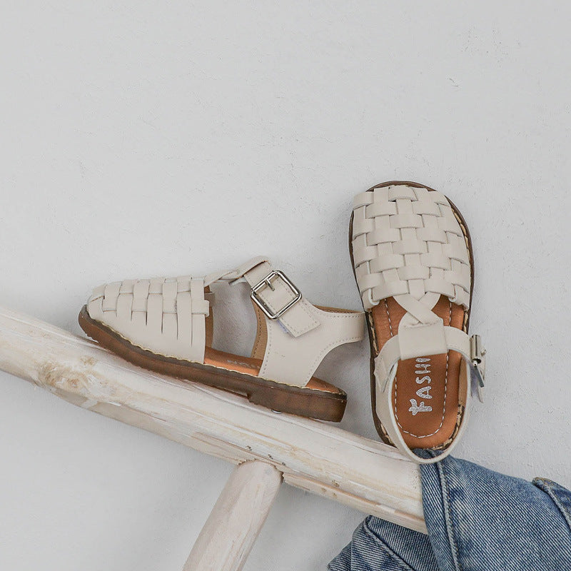 Retro woven solid color girls shoes