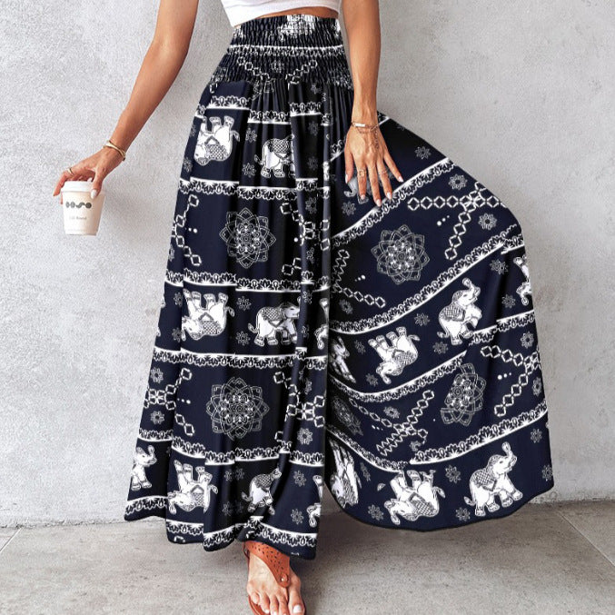 Women's Retro Floral Printed Waist-controlled Wide-leg Pants