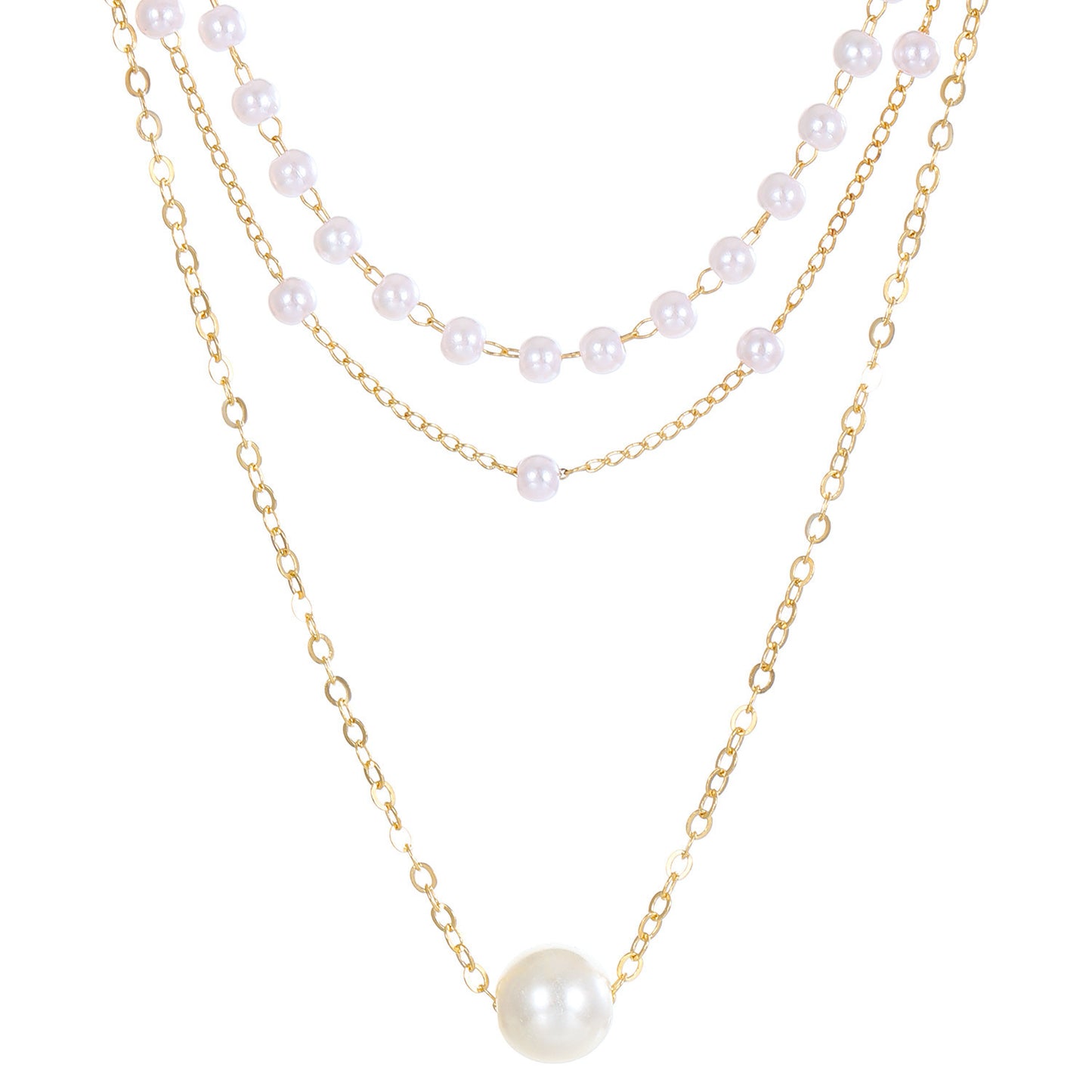 Pearl Chain Pendant Three-layer Necklace For Women Twin All-matching