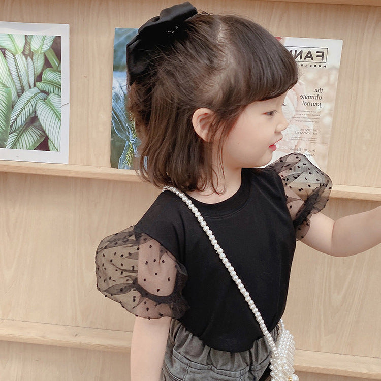 Wave Dot  Children's Trumpet Sleeve Top Bottoming Shirt