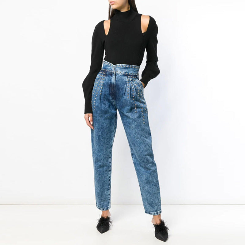 Heavy rivet washed jeans