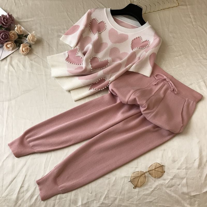 Two-piece Knitted Short-sleeved Pants