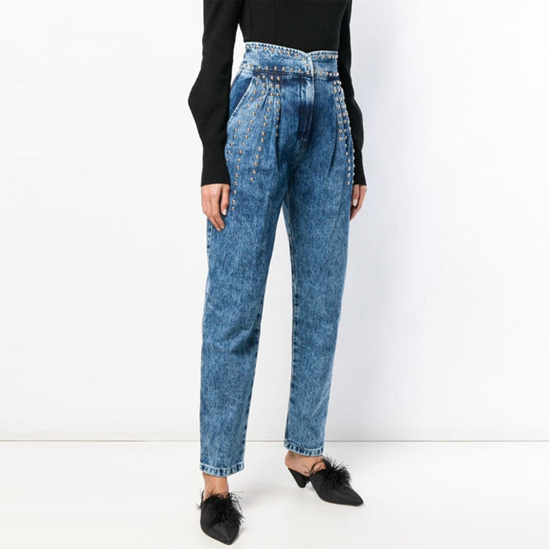 Heavy rivet washed jeans