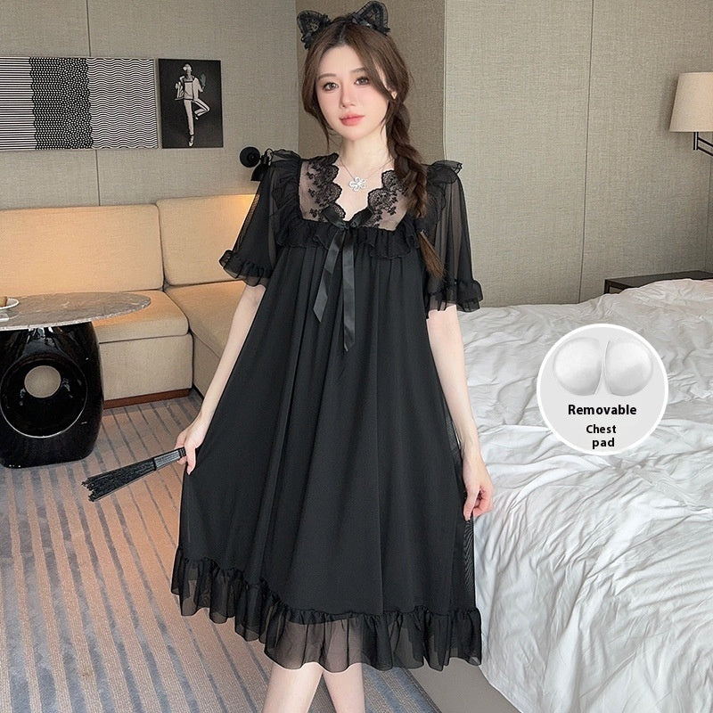 Lace Bow Mesh Midi Nightdress Homewear