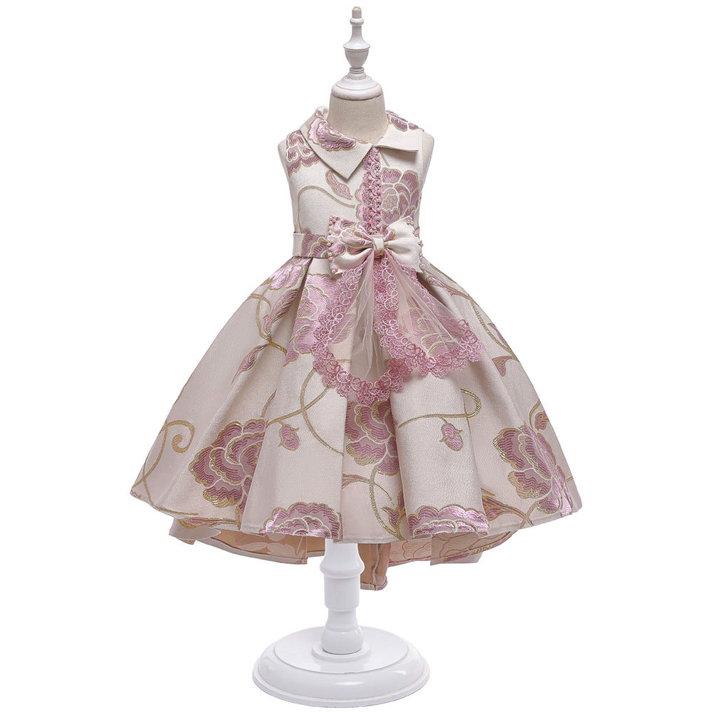 Christmas Champagne Red Embroidered Dress Princess Dress Kindergarten Female Treasure Sleeve Dress