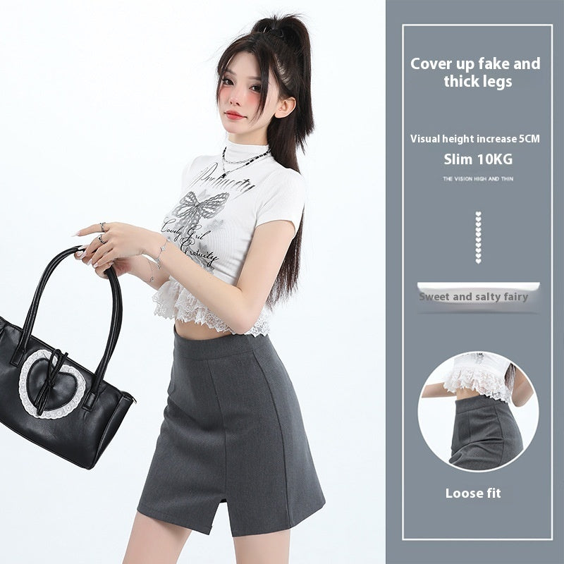 High Waist Anti-exposure-word Slit Sheath Skirt Gray Skirt