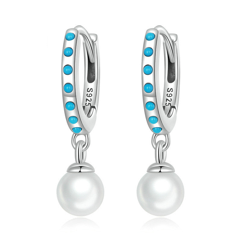 Women's Fashion Simple Sterling Silver Turquoise Bead Earrings