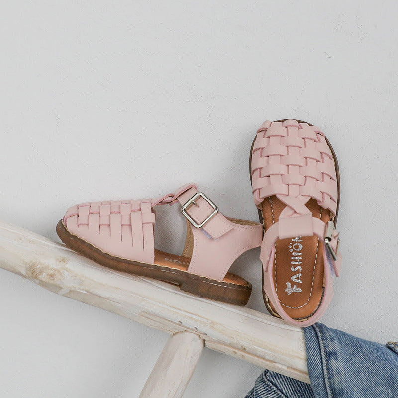 Retro woven solid color girls shoes