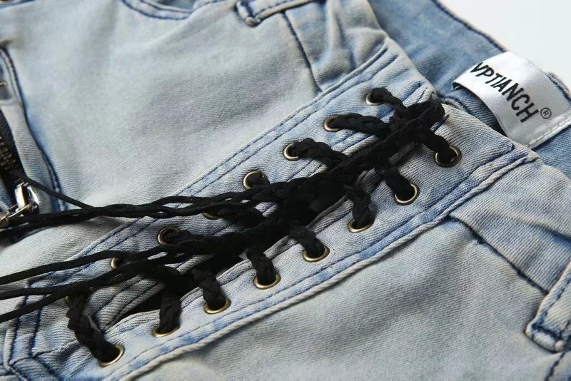 Heavy Industry Lace-Up Denim Shorts Women European And American Trend Women's Pants