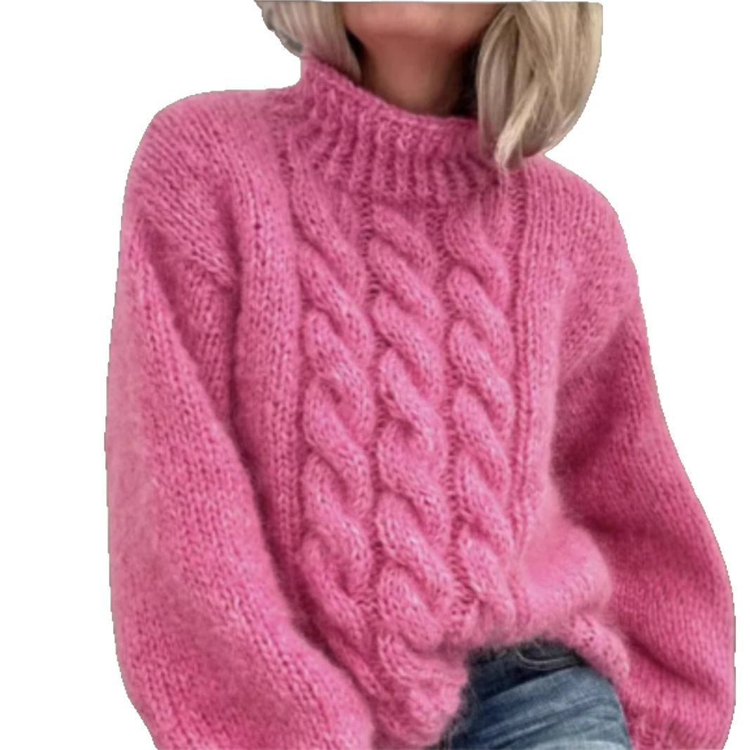 European And American Women's Turtleneck Pullover Thick Needle Brocade Sweater