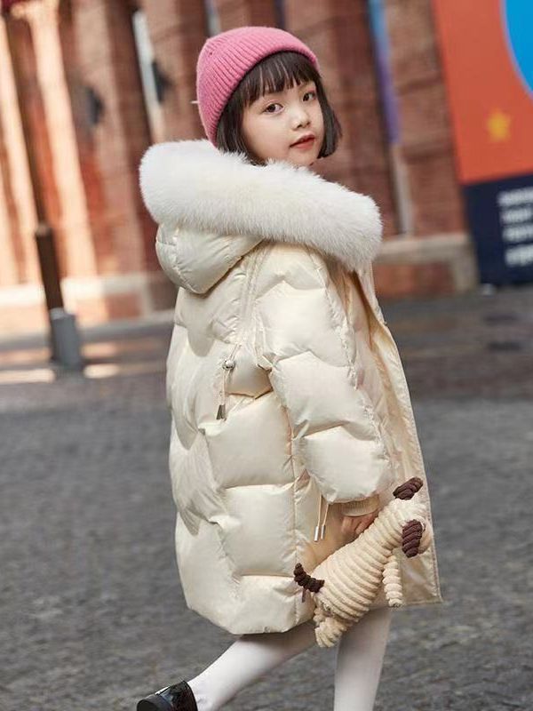 Girls Winter Cotton Plus Thickening Plus Size Wool Collar Cotton-padded Jacket