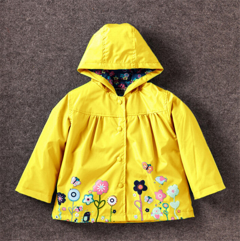 Girls' Cute Flowers Windproof And Rainproof Shell Jacket