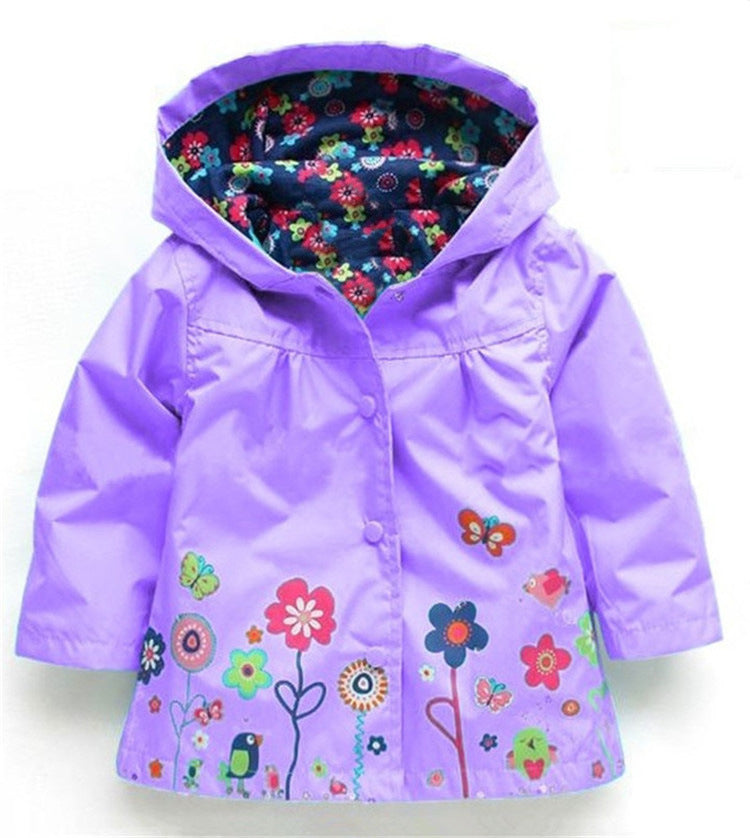 Girls' Cute Flowers Windproof And Rainproof Shell Jacket