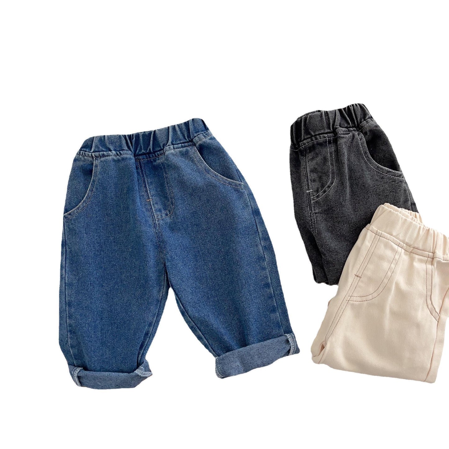 Soft Casual Children Simple Solid Color Jeans