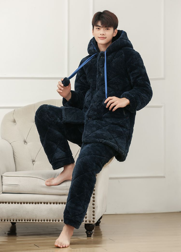 Couple Thickening Warm Plus Velvet Cute Sweet Coral Fleece Pajamas Set