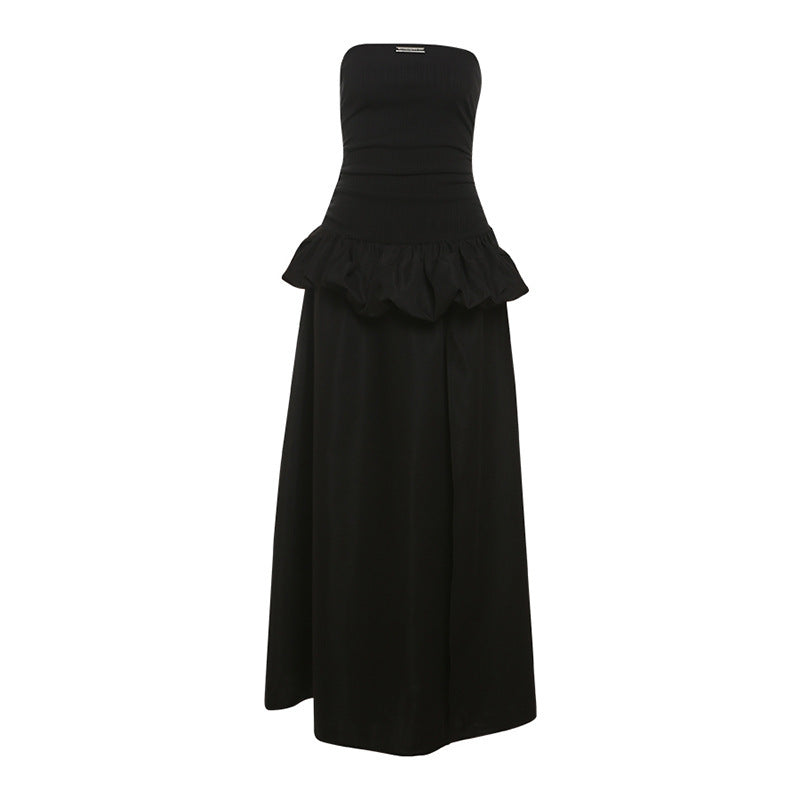 New Women's Solid Color Slim-fit High Waist Fashion Off-neck Split Dress