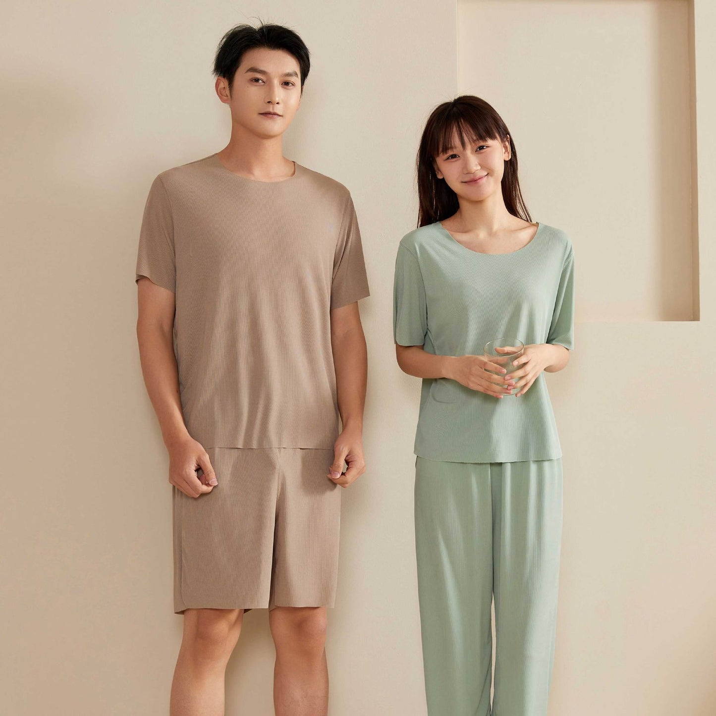 Seamless Couple Pajamas Women's Summer Thread Ice Silk Cool