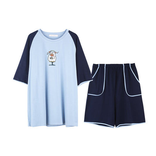 Men's Colorblock Short Sleeve Cartoon Print Suit Homewear