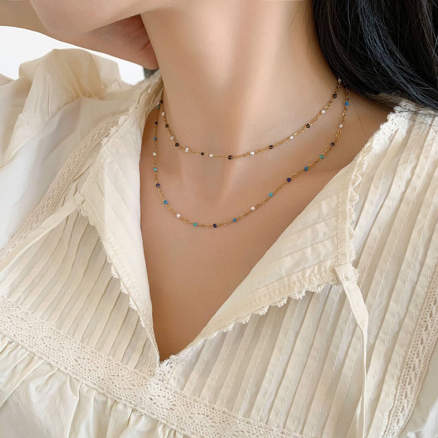 Dopamine-drip Glaze Colorful Gradient Bead Titanium Steel Necklace