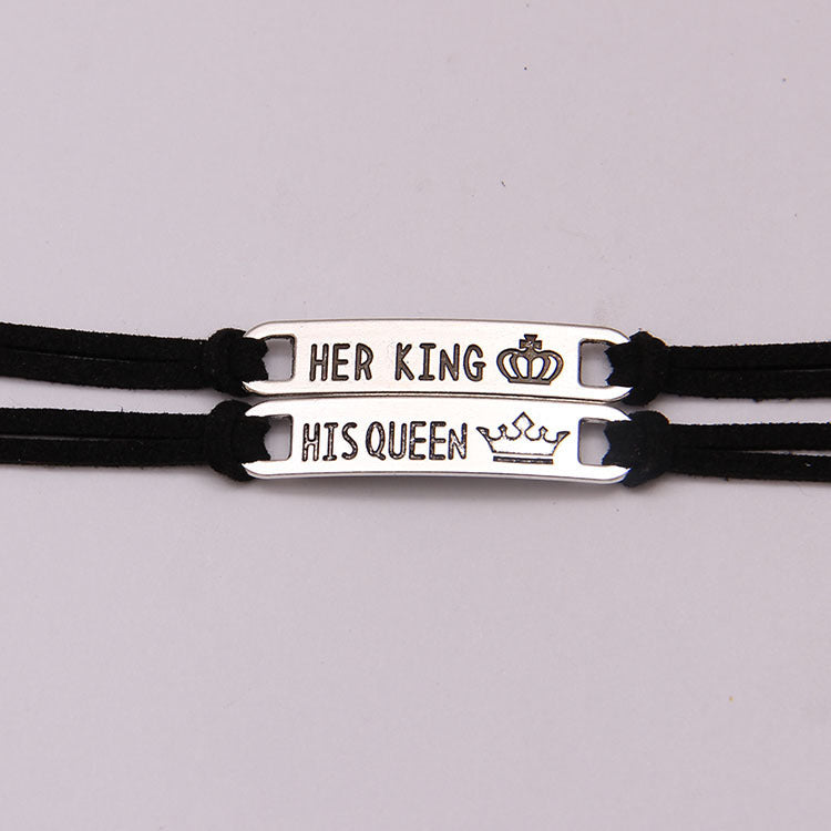 His Queen Her King Alloy Couple Bracelet Jewelry