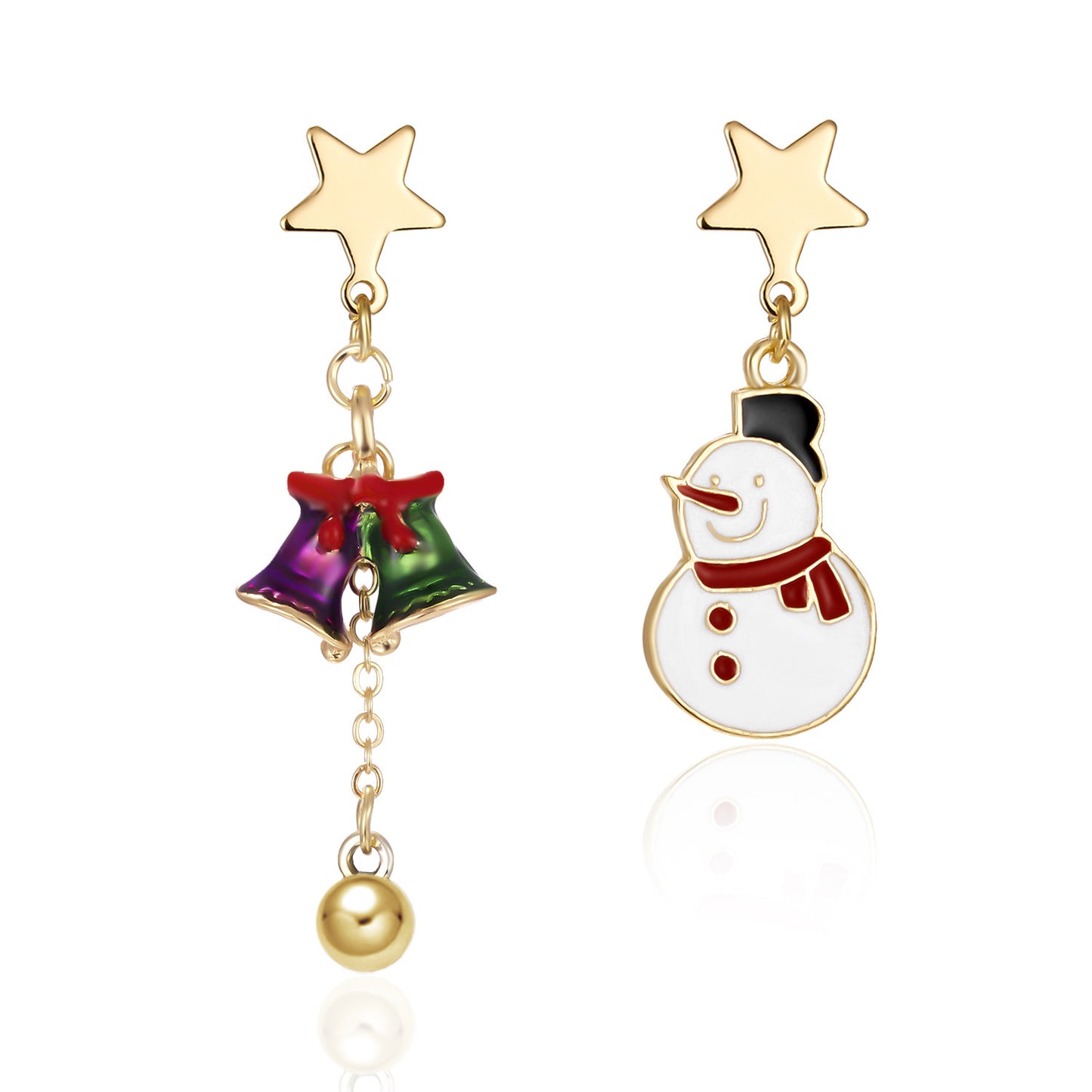 Christmas Bell Pentagonal Christmas Tree Cane Asymmetric Earrings