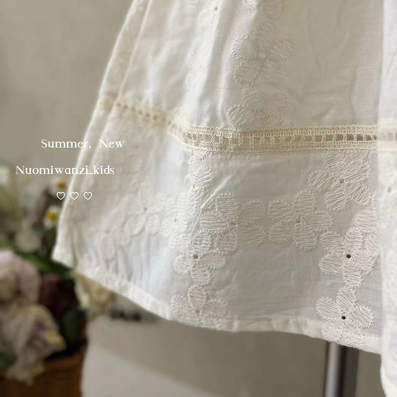 Girls' Cotton Embroidered Lace Princess Dress