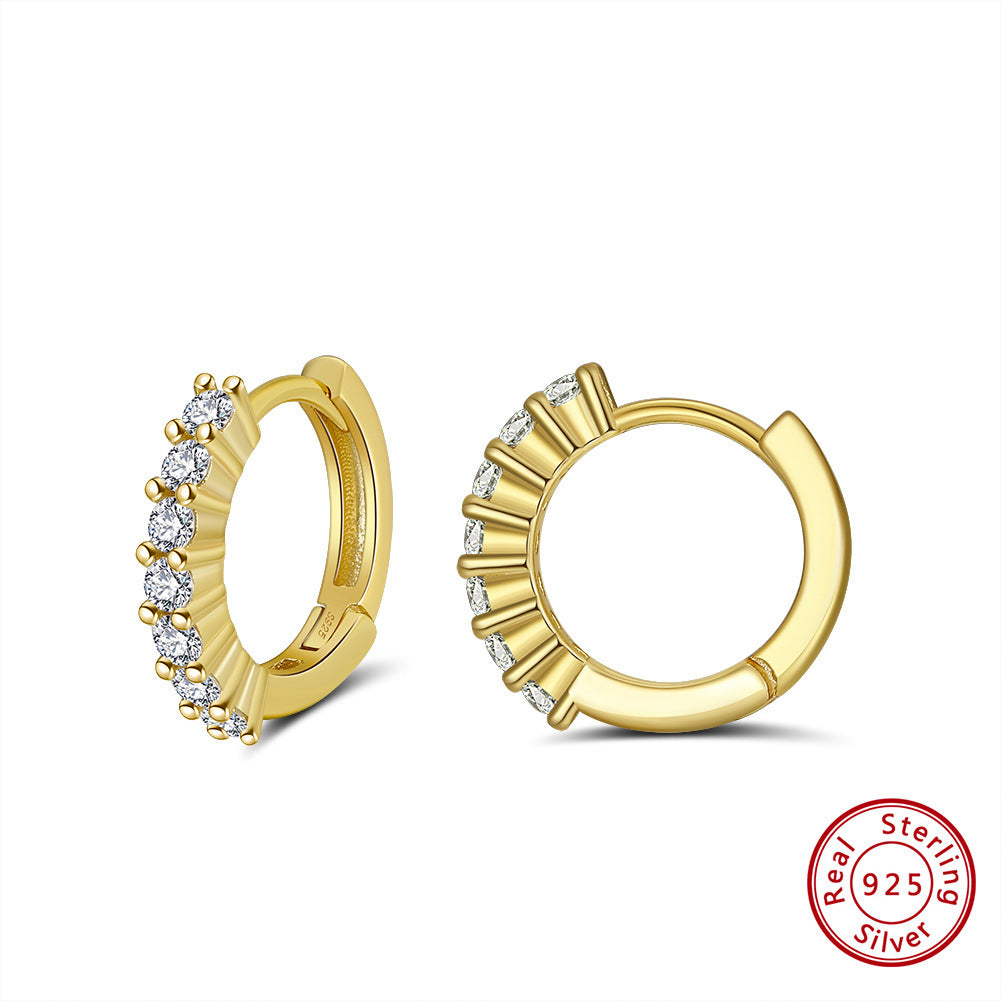 S925 Sterling Silver 14K Gold Plain Earrings Glossy Ear Ring