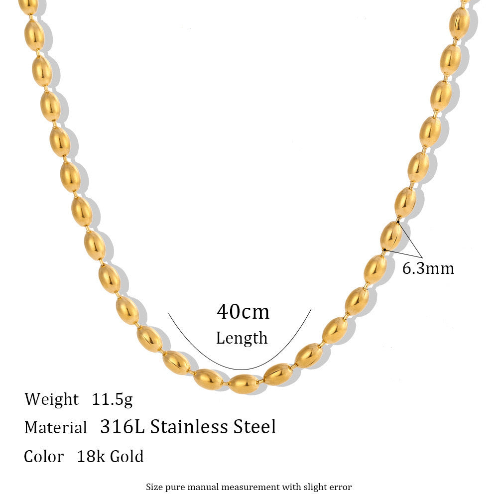 Simple Personality Stainless Steel Plated 18K Gold Oval Bead Chain For Women