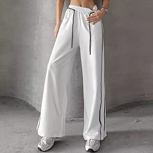 Drawstring Contrast-color Casual Pants For Women