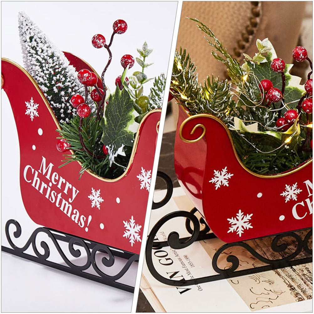 Christmas Sleigh Medium Santa Indoor Sled Mini De Ornaments Outdoor Decorations Tree Adornment Berry Cardboard